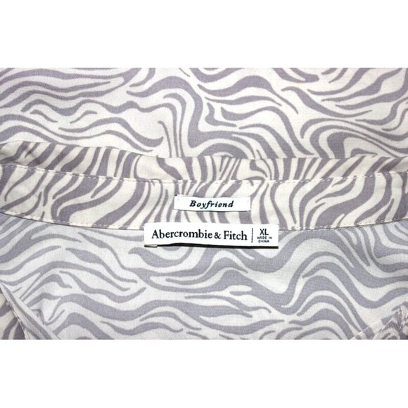 ABERCROMBIE & FITCH Boyfriend Faux Silk Button-Up Shirt in Cream Pattern (XL) - Picture 4 of 11